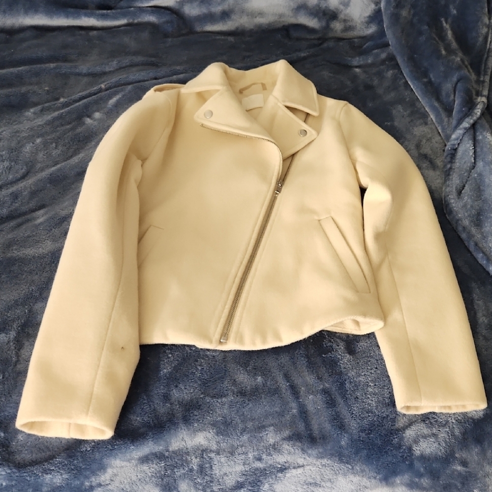 H&M Cream Asymmetrical Zip Moto Jacket